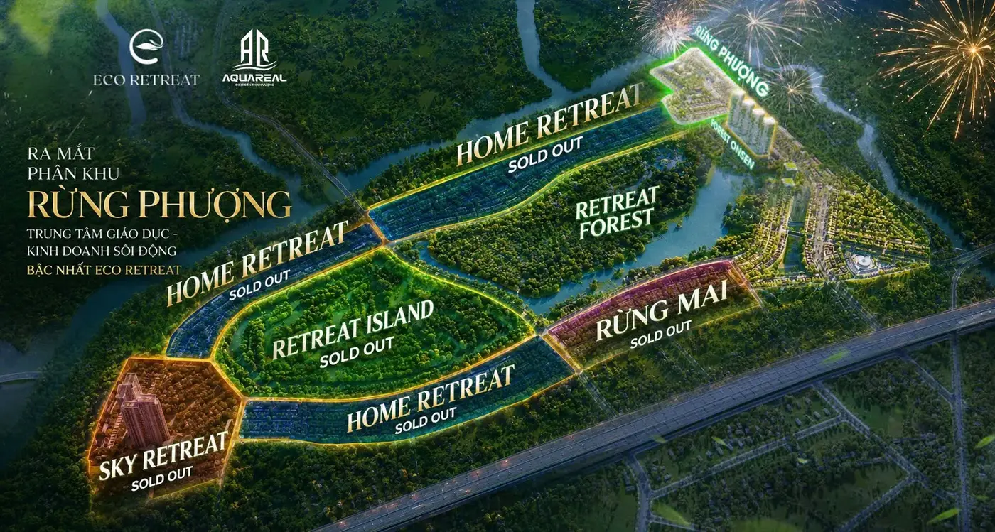 Sơ đồ các phân khu Home Retreat, Sky Retreat, Retreat Island, Rừng Mai và Rừng Phượng